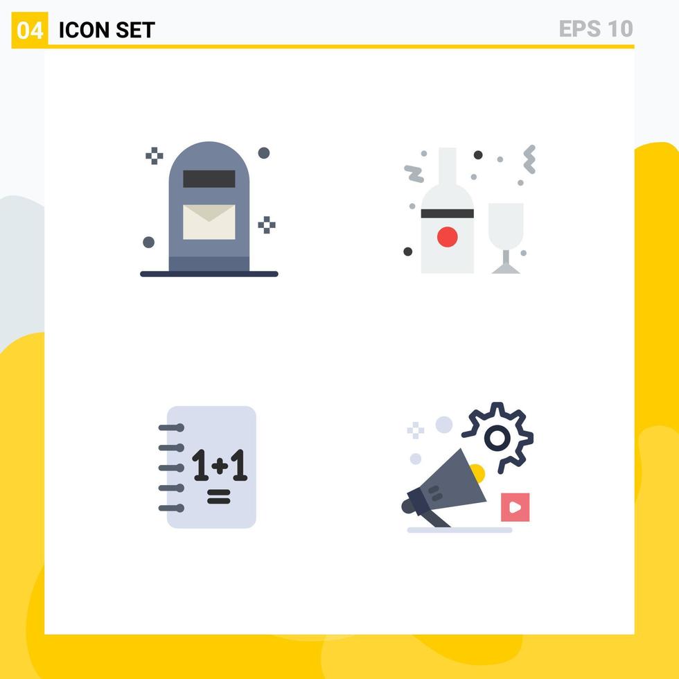 Mobile Interface Flat Icon Set of 4 Pictograms of box education post bottle notepad Editable Vector Design Elements