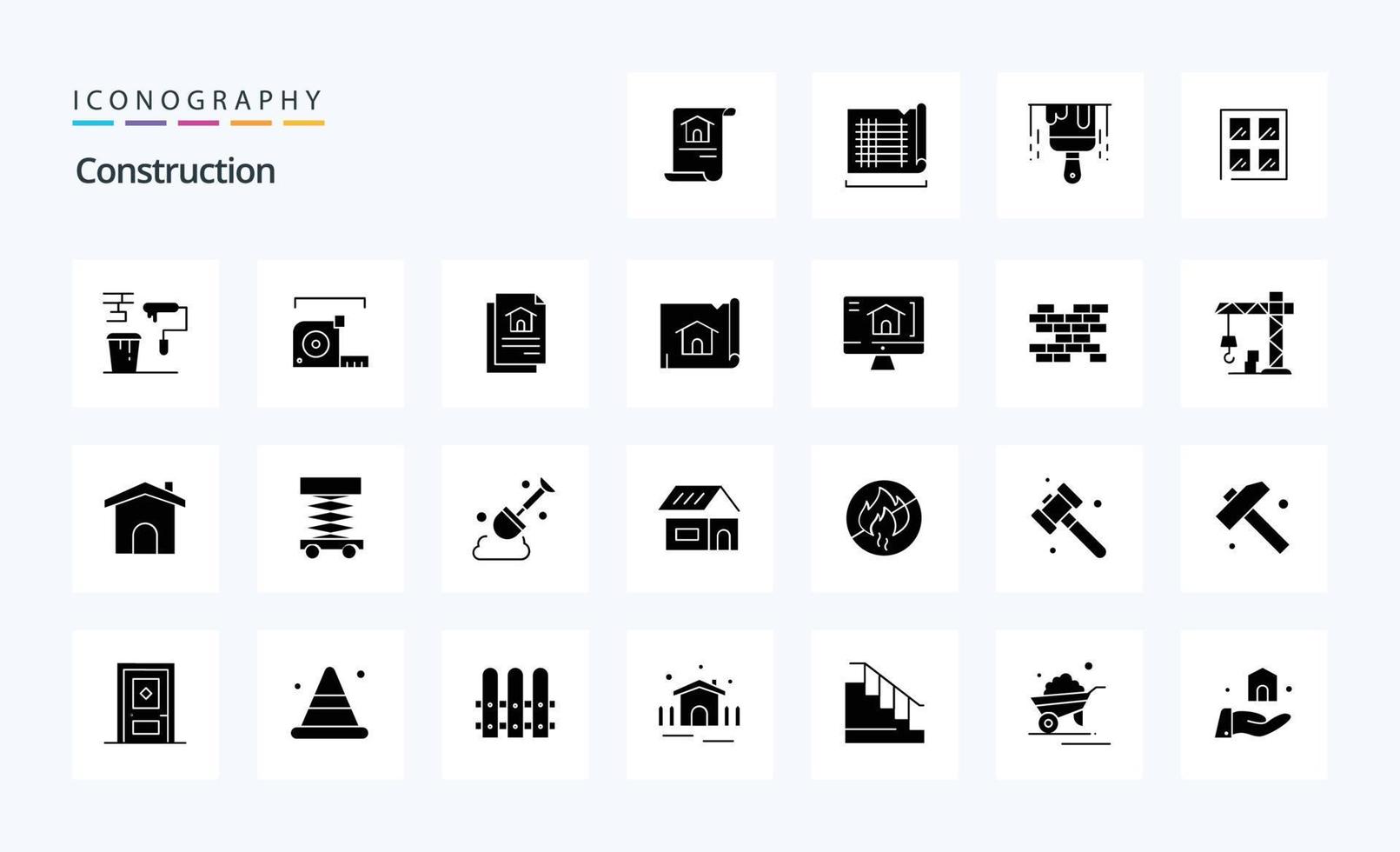 25 Construction Solid Glyph icon pack vector