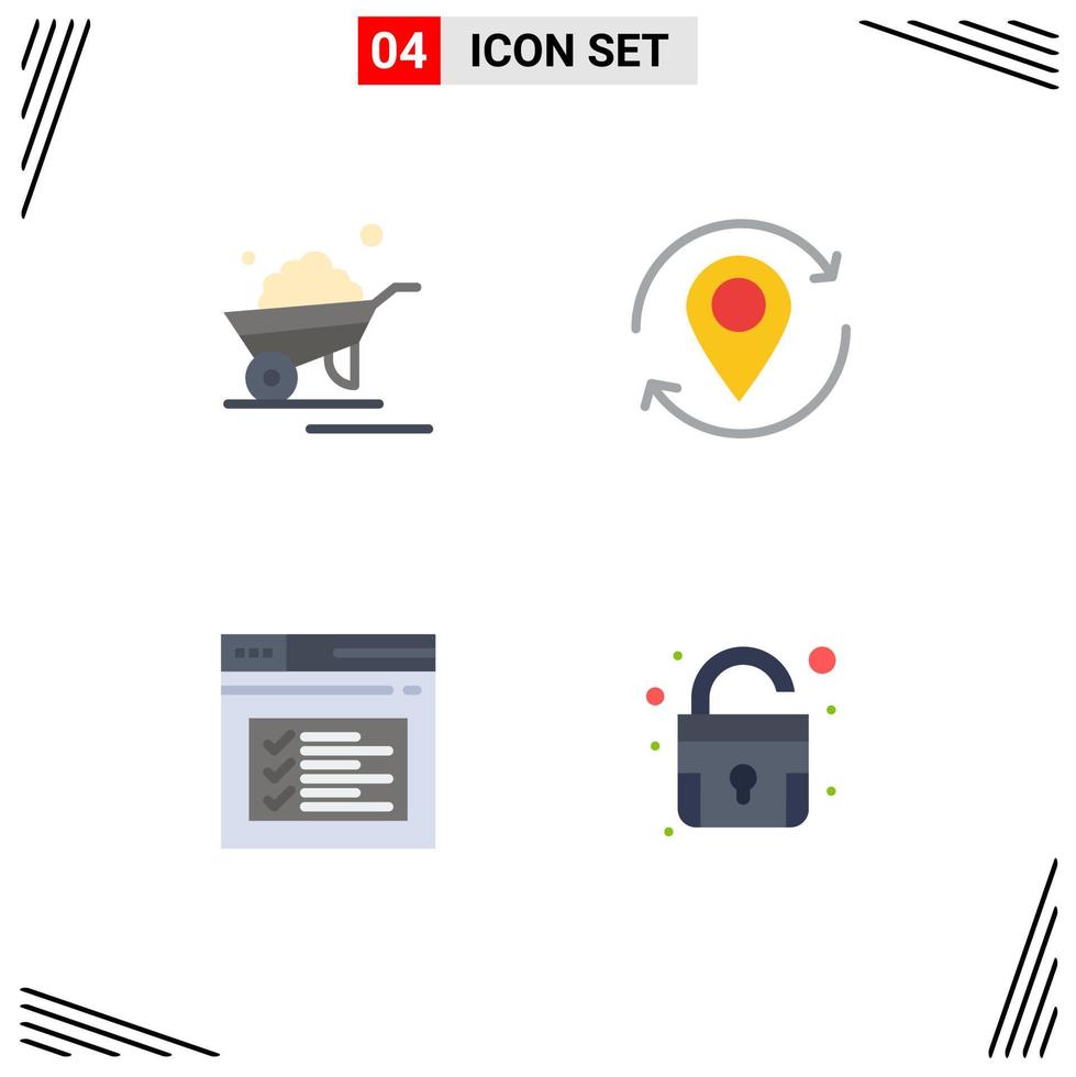 Set of 4 Vector Flat Icons on Grid for barrow pin truck location page Editable Vector Design Elements