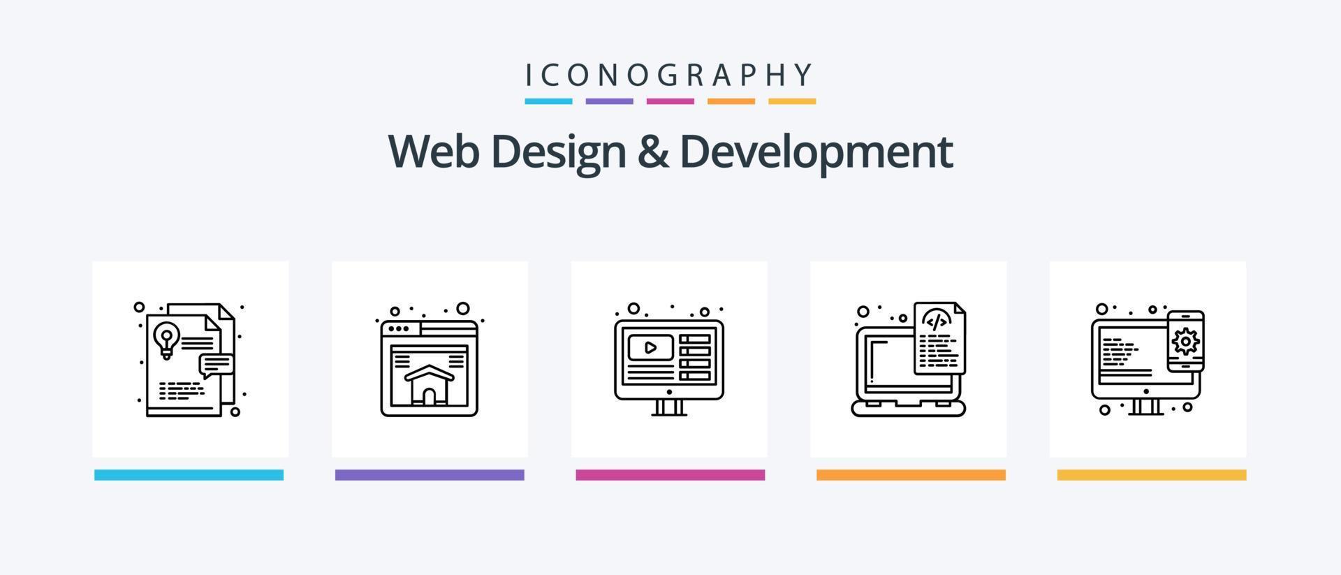Web Design And Development Line 5 Icon Pack Including setting. design. laptop. creative. javascript. Creative Icons Design vector
