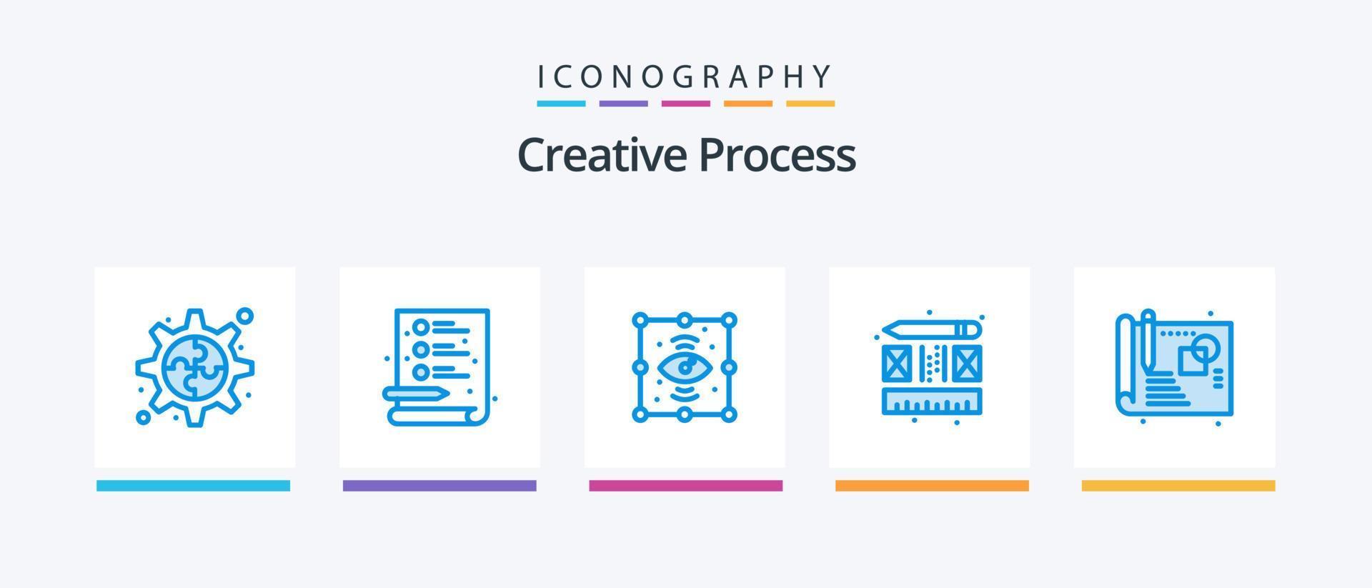 paquete de iconos azul 5 de proceso creativo que incluye . bosquejo. ojo. proceso. disposición. diseño de iconos creativos vector
