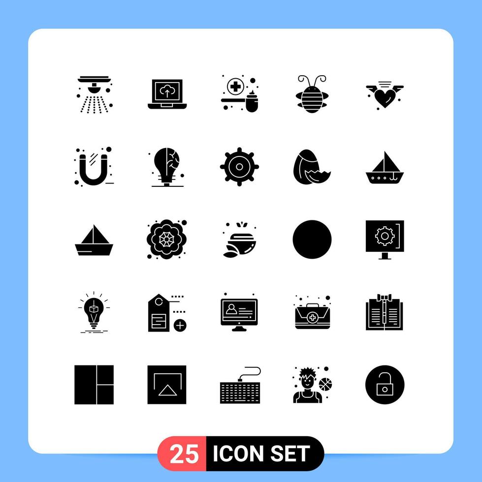 Solid Glyph Pack of 25 Universal Symbols of loving ladybird feeding bug bee insect Editable Vector Design Elements