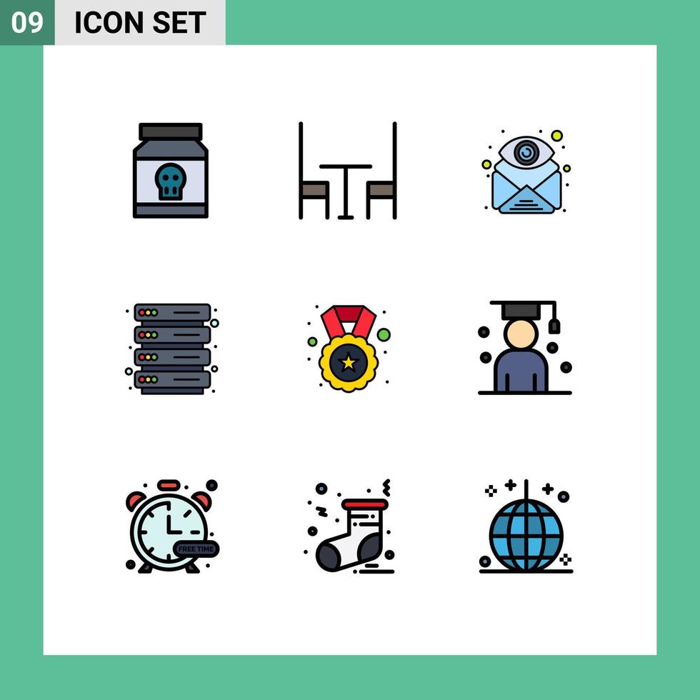 conjunto de 9 iconos de interfaz de usuario modernos signos de símbolos para elementos de diseño de vector editables de vista de bastidor de archivo adjunto de servidor de recompensa