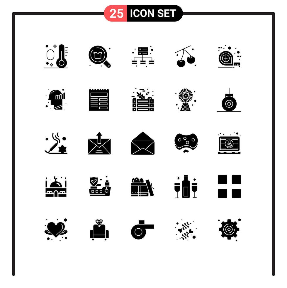 25 Universal Solid Glyphs Set for Web and Mobile Applications scale tape management measuring healthy Editable Vector Design Elements