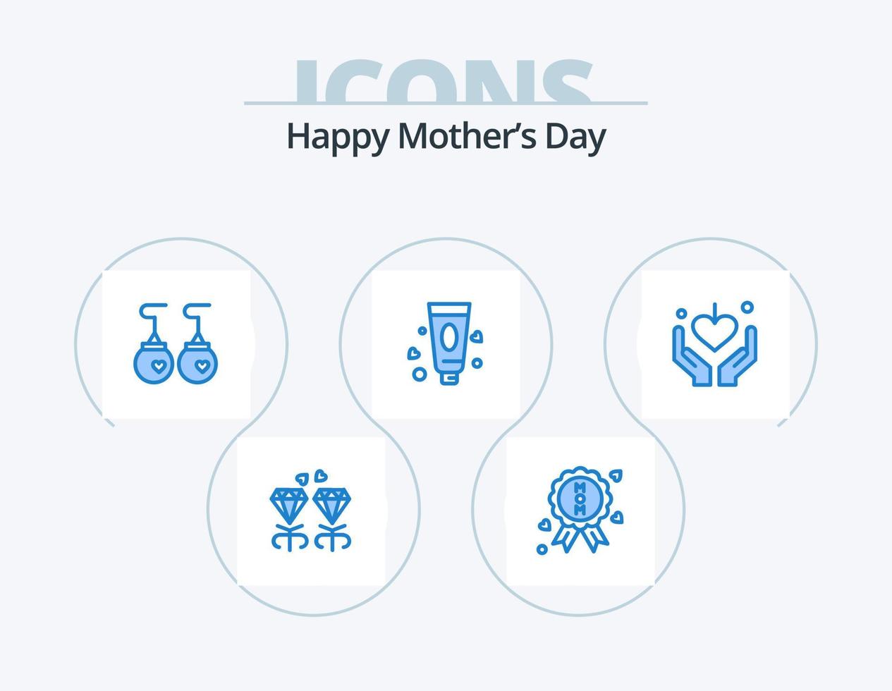 Happy Mothers Day Blue Icon Pack 5 Icon Design. mother. love. accessories. hands. lotion vector