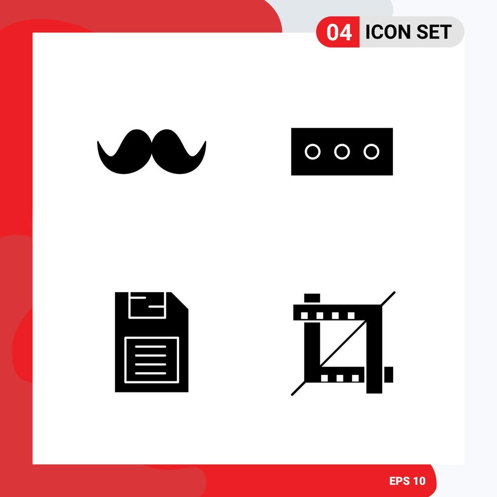 Mobile Interface Solid Glyph Set of 4 Pictograms of moustache mobile chip male security storage device Editable Vector Design Elements