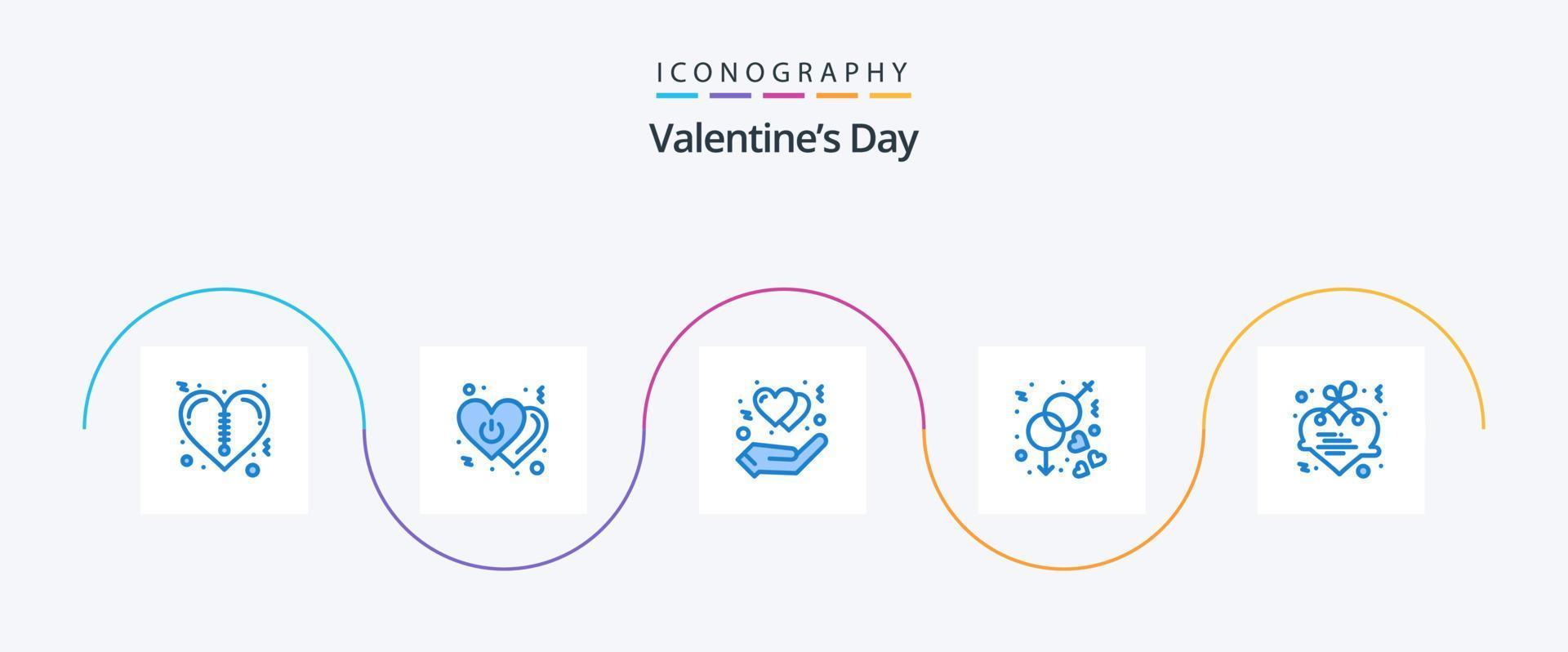 Valentines Day Blue 5 Icon Pack Including heart. wedding. protect. love. engagement vector