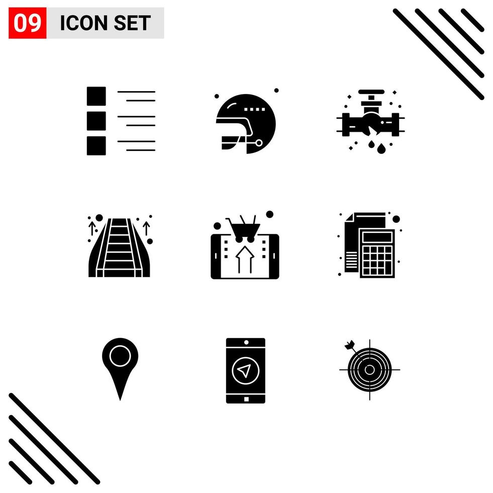 Set of 9 Modern UI Icons Symbols Signs for mobile staircase sports mall plumbing Editable Vector Design Elements