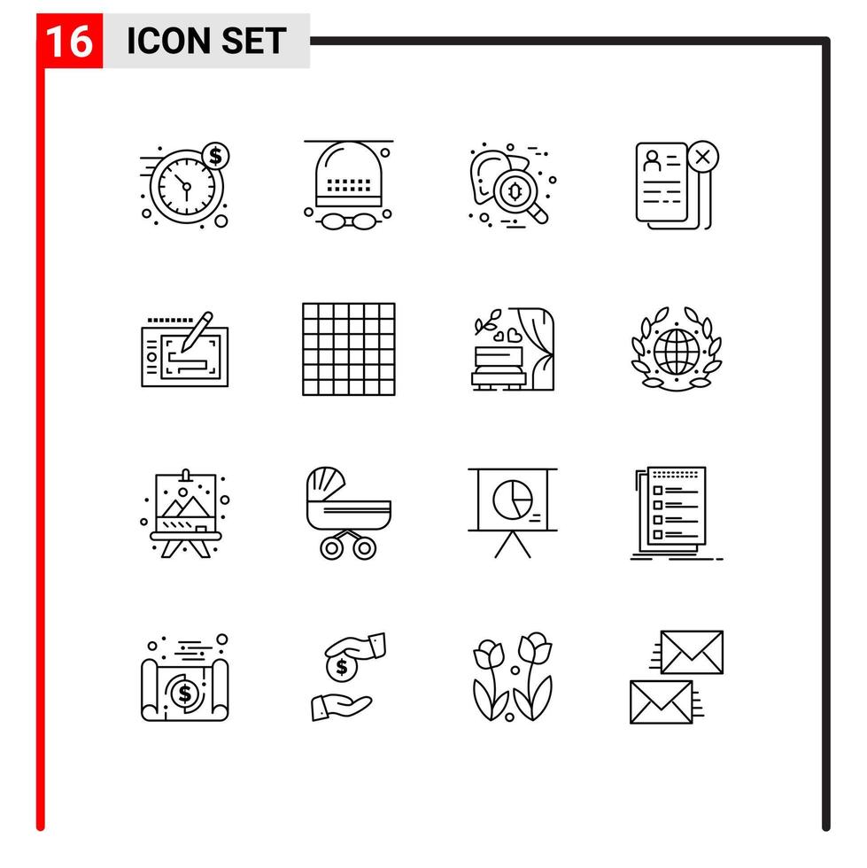 Universal Icon Symbols Group of 16 Modern Outlines of job career hat business testing Editable Vector Design Elements