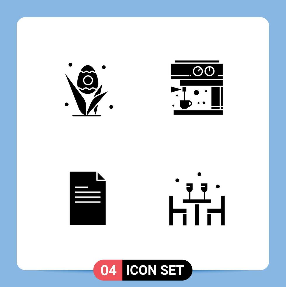 4 Thematic Vector Solid Glyphs and Editable Symbols of egg data easter maker dinner Editable Vector Design Elements