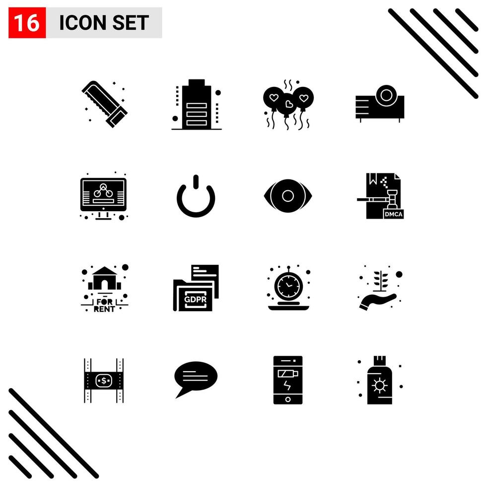 Universal Icon Symbols Group of 16 Modern Solid Glyphs of management technology love projector electronics Editable Vector Design Elements