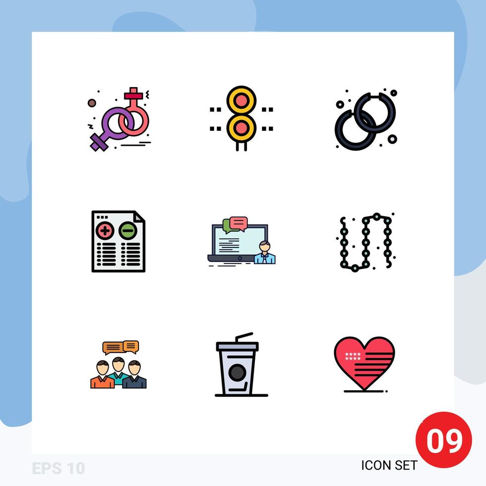 9 iconos creativos, signos y símbolos modernos, por supuesto, menos accesorios, más elementos de diseño de vectores editables de documentos