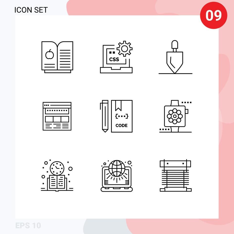 Modern Set of 9 Outlines and symbols such as webpage page gardening corporate browser Editable Vector Design Elements