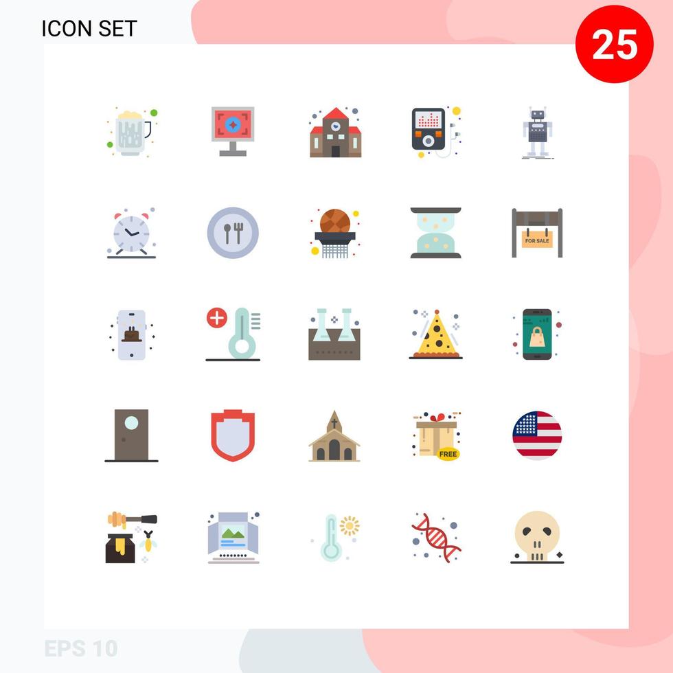 paquete de 25 signos y símbolos de colores planos modernos para medios de impresión web, como elementos de diseño de vectores editables de dispositivos de robot escolar Android bot