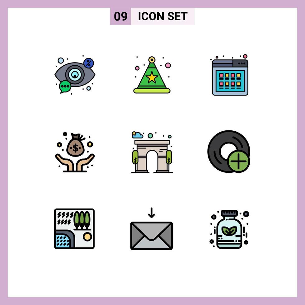 9 User Interface Filledline Flat Color Pack of modern Signs and Symbols of architecture investor buy fund product Editable Vector Design Elements