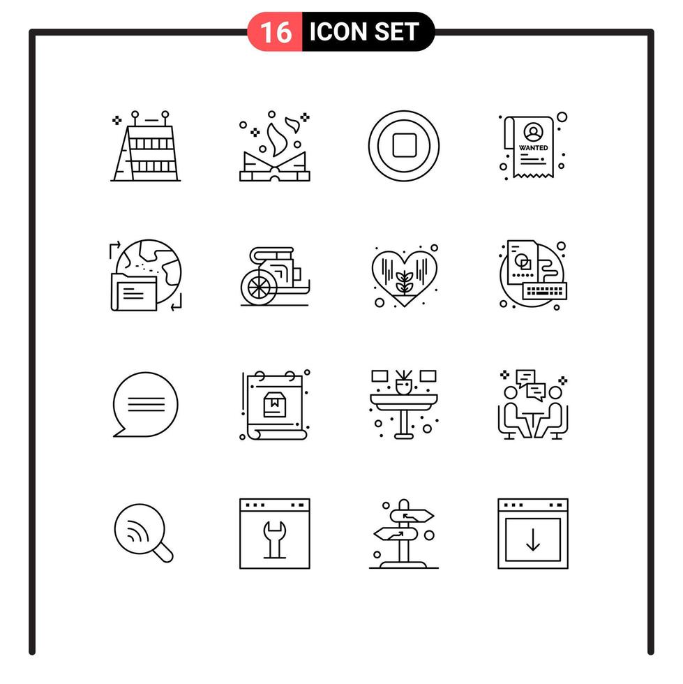 Pack of 16 creative Outlines of data world media gdpr state Editable Vector Design Elements