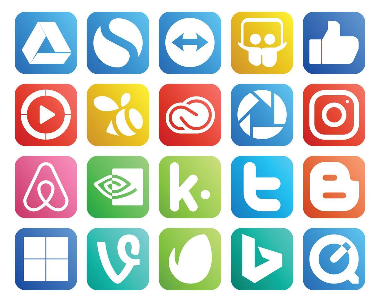 Paquete de 20 íconos de redes sociales que incluye tweet kik creative cloud nvidia instagram vector