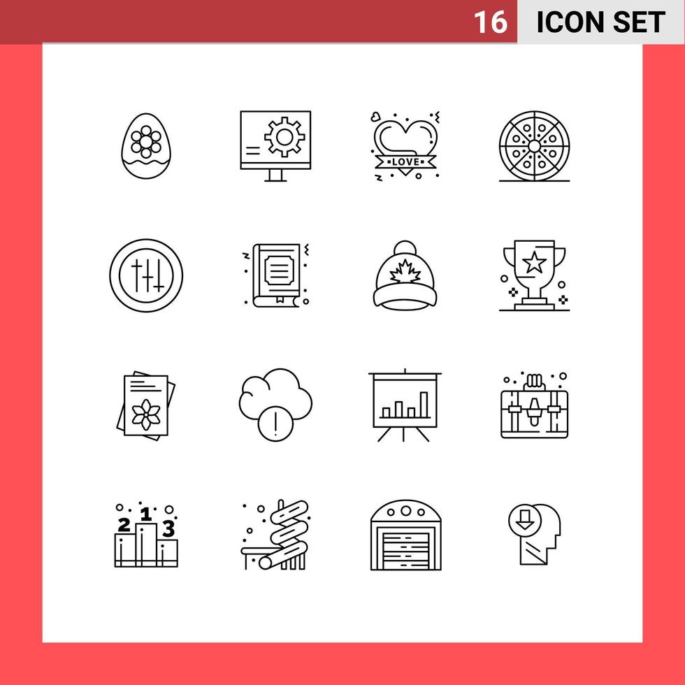 16 Thematic Vector Outlines and Editable Symbols of pizza food error drink love Editable Vector Design Elements