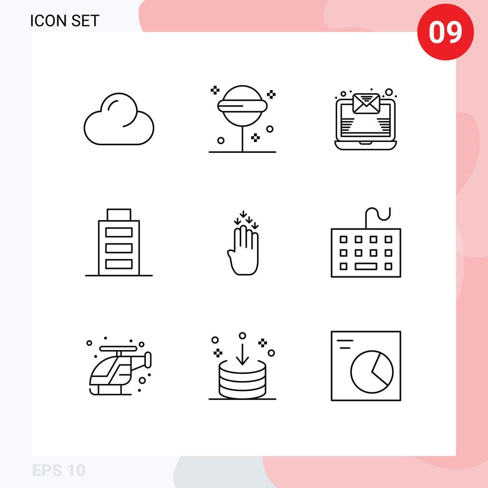 9 User Interface Outline Pack of modern Signs and Symbols of computer gesture mail four user Editable Vector Design Elements