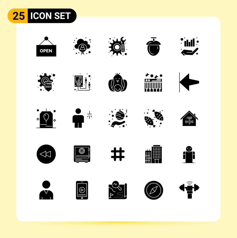 Universal Icon Symbols Group of 25 Modern Solid Glyphs of development graph maintenance management seeds Editable Vector Design Elements