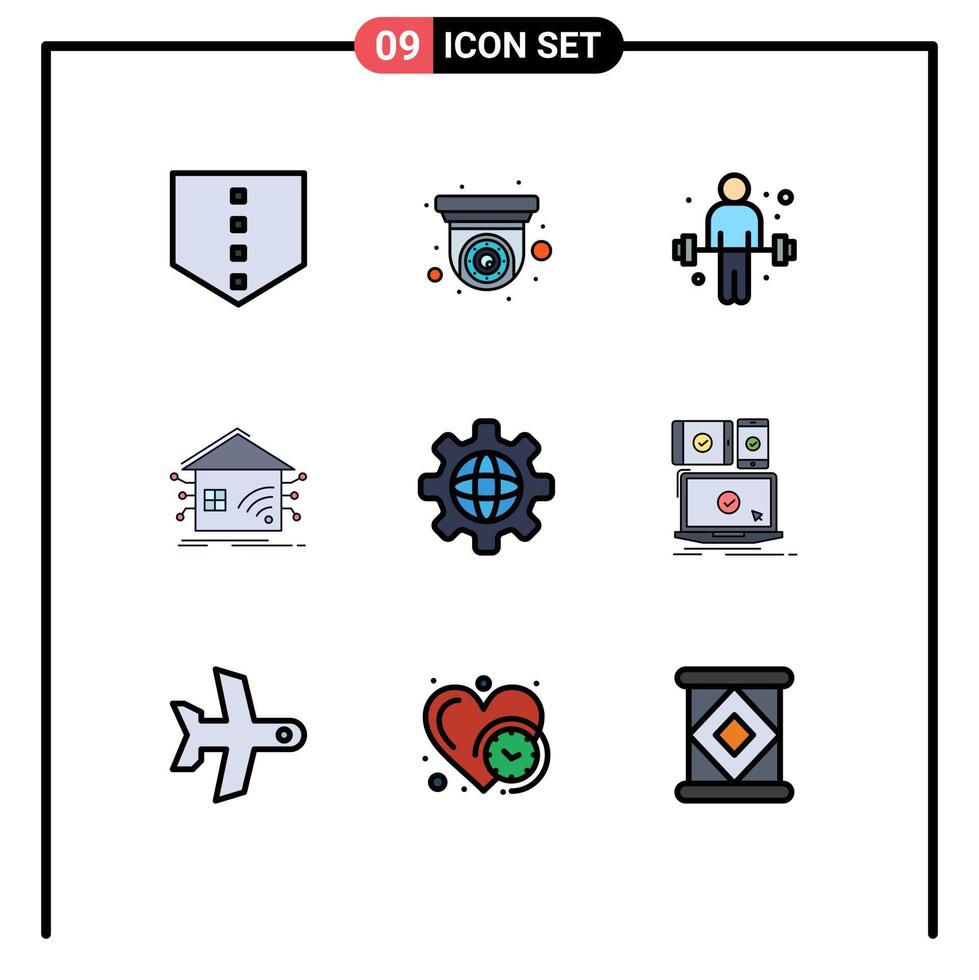 Set of 9 Modern UI Icons Symbols Signs for world globe sport network house Editable Vector Design Elements