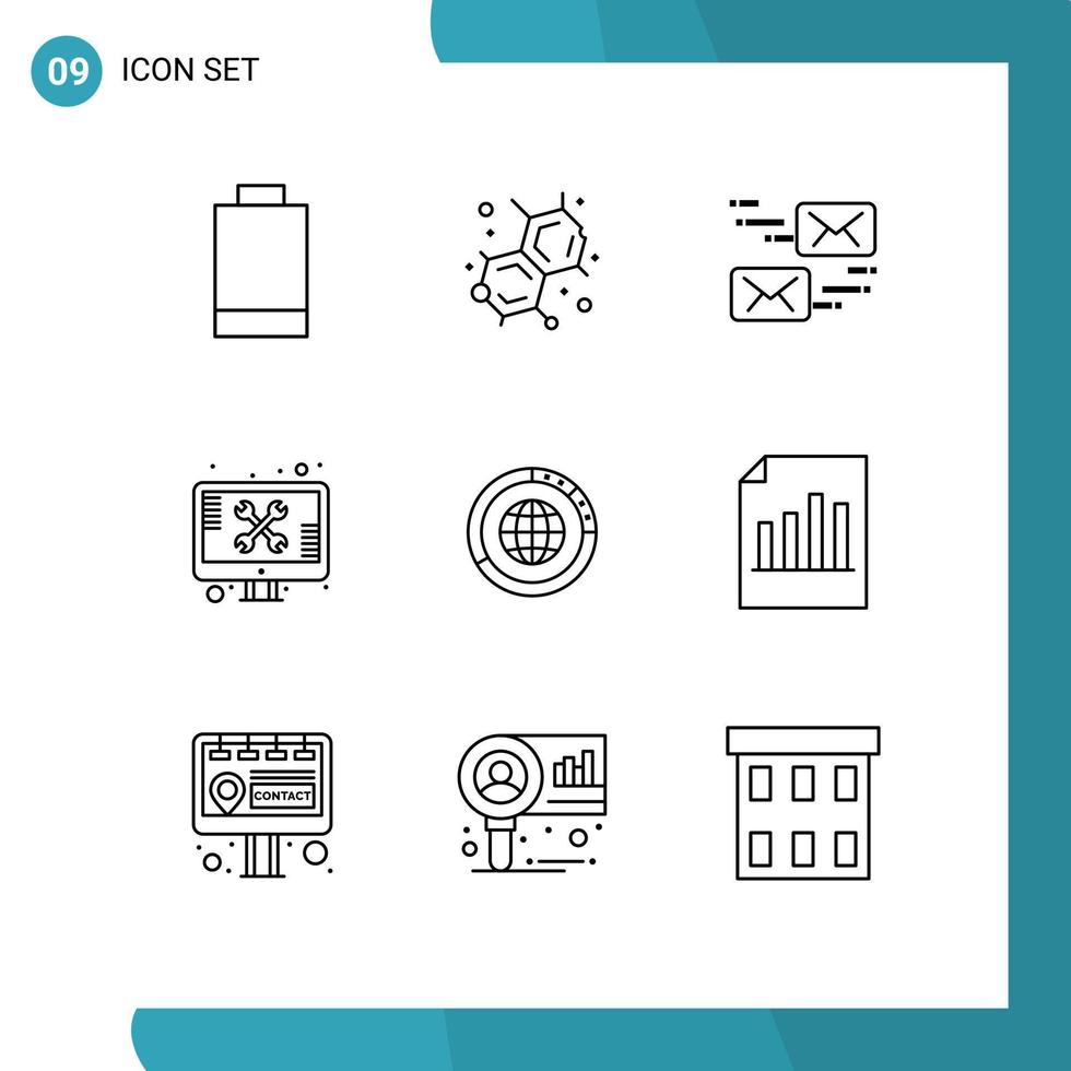 paquete de iconos de vectores de stock de 9 signos y símbolos de línea para herramientas de marketing de gestión global compatibles con elementos de diseño de vectores editables