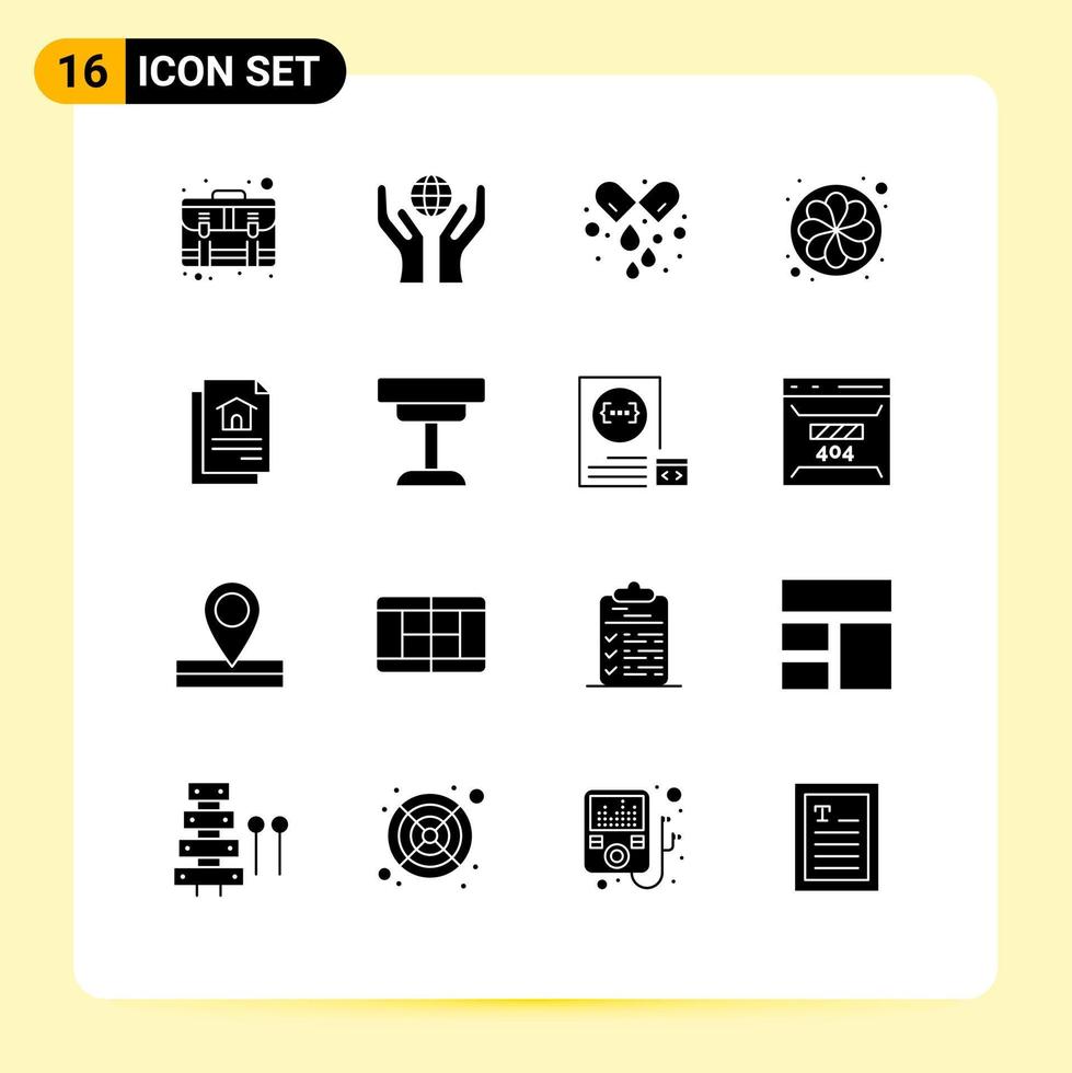 conjunto de 16 iconos de interfaz de usuario modernos signos de símbolos para documento cápsula de girasol sol flor elementos de diseño vectorial editables vector
