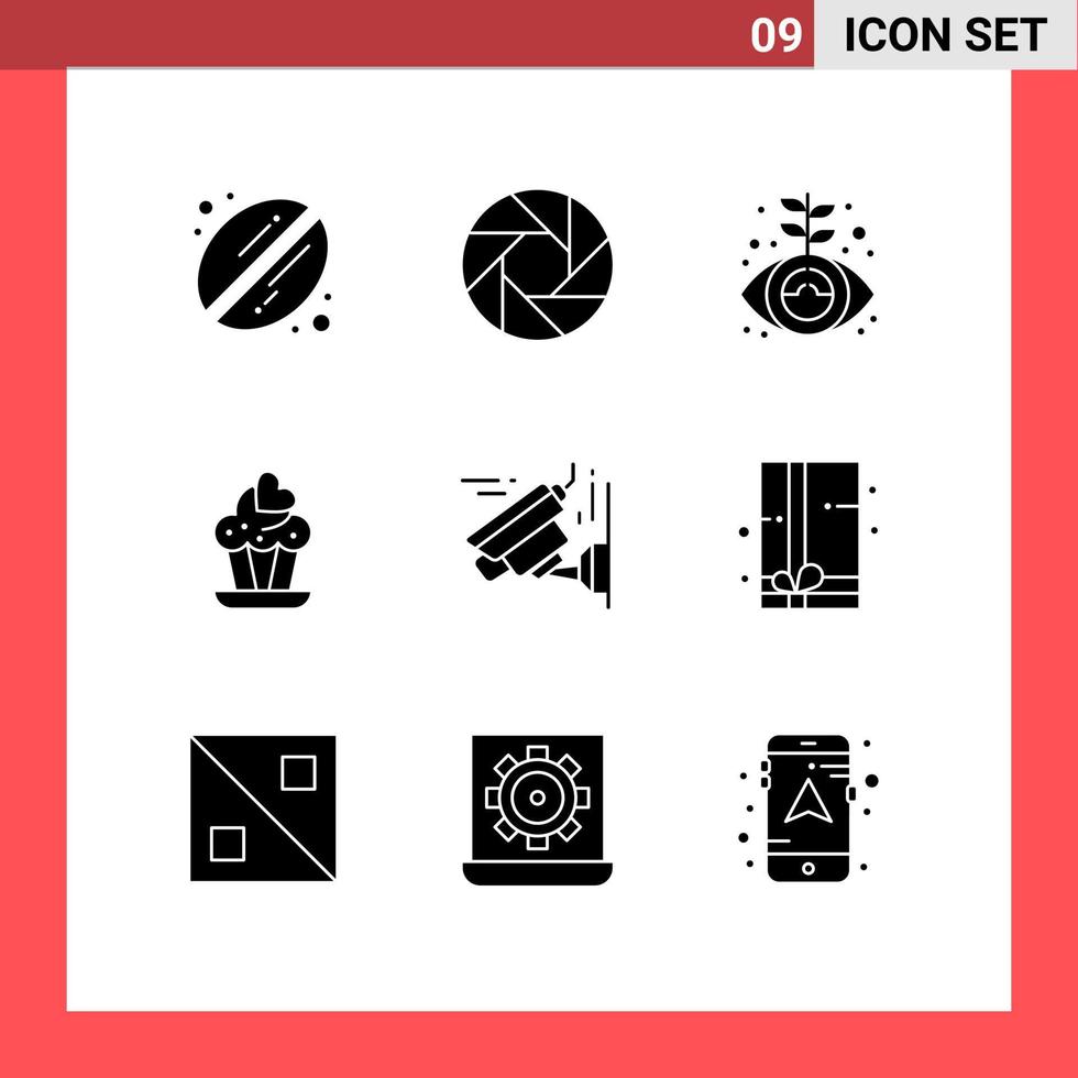 User Interface Pack of 9 Basic Solid Glyphs of gift pack image finance camera cake Editable Vector Design Elements