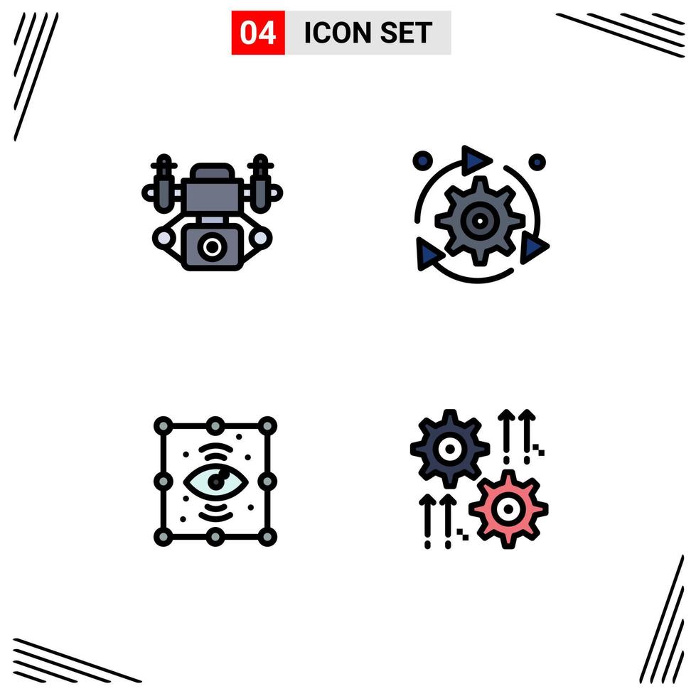 Filledline Flat Color Pack of 4 Universal Symbols of action process setting gear view Editable Vector Design Elements