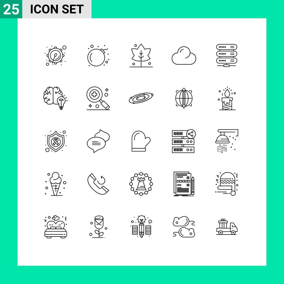 User Interface Pack of 25 Basic Lines of business storage giving network computing Editable Vector Design Elements