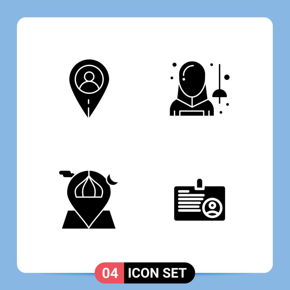 4 User Interface Solid Glyph Pack of modern Signs and Symbols of location location fencing man masjid Editable Vector Design Elements