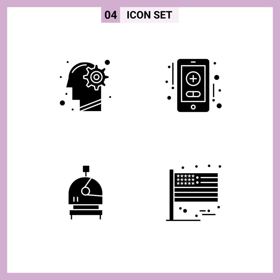 4 Creative Icons Modern Signs and Symbols of head helmet process healthcare american Editable Vector Design Elements