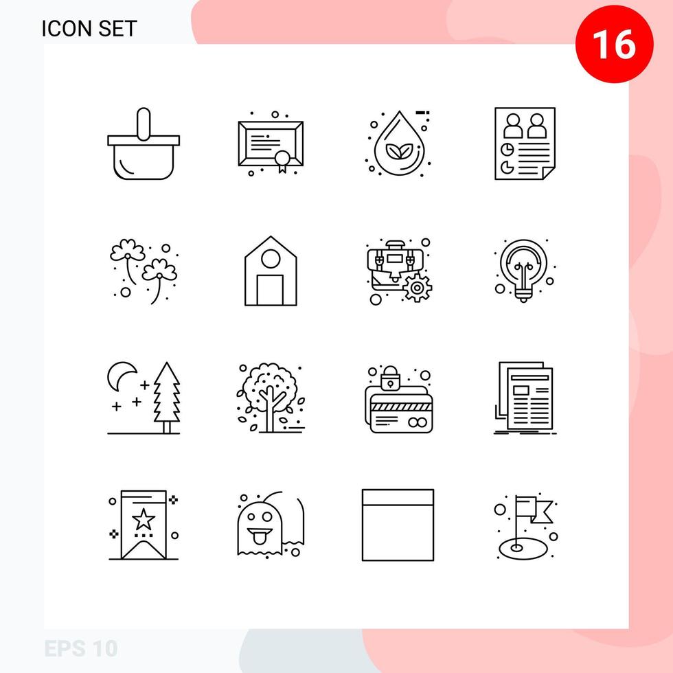 Mobile Interface Outline Set of 16 Pictograms of users paper drop page water Editable Vector Design Elements