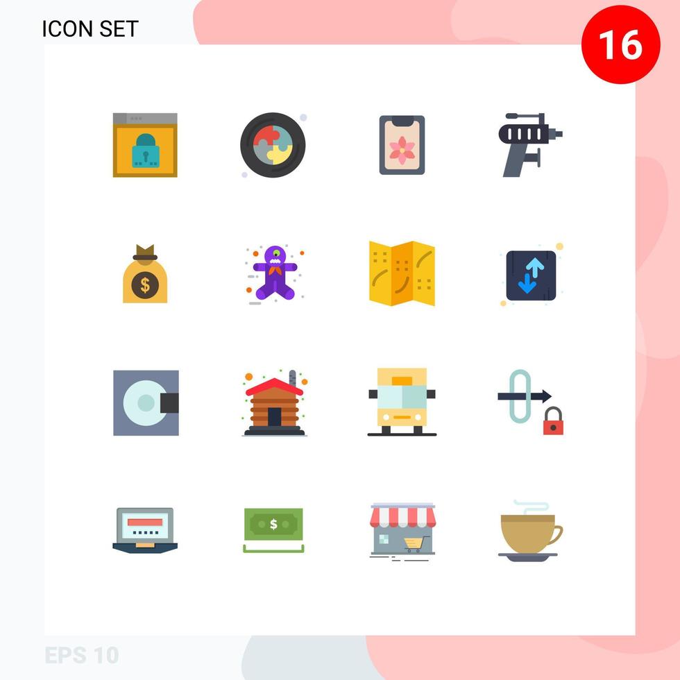 Pack of 16 Modern Flat Colors Signs and Symbols for Web Print Media such as capital tool puzzle perforator clip Editable Pack of Creative Vector Design Elements