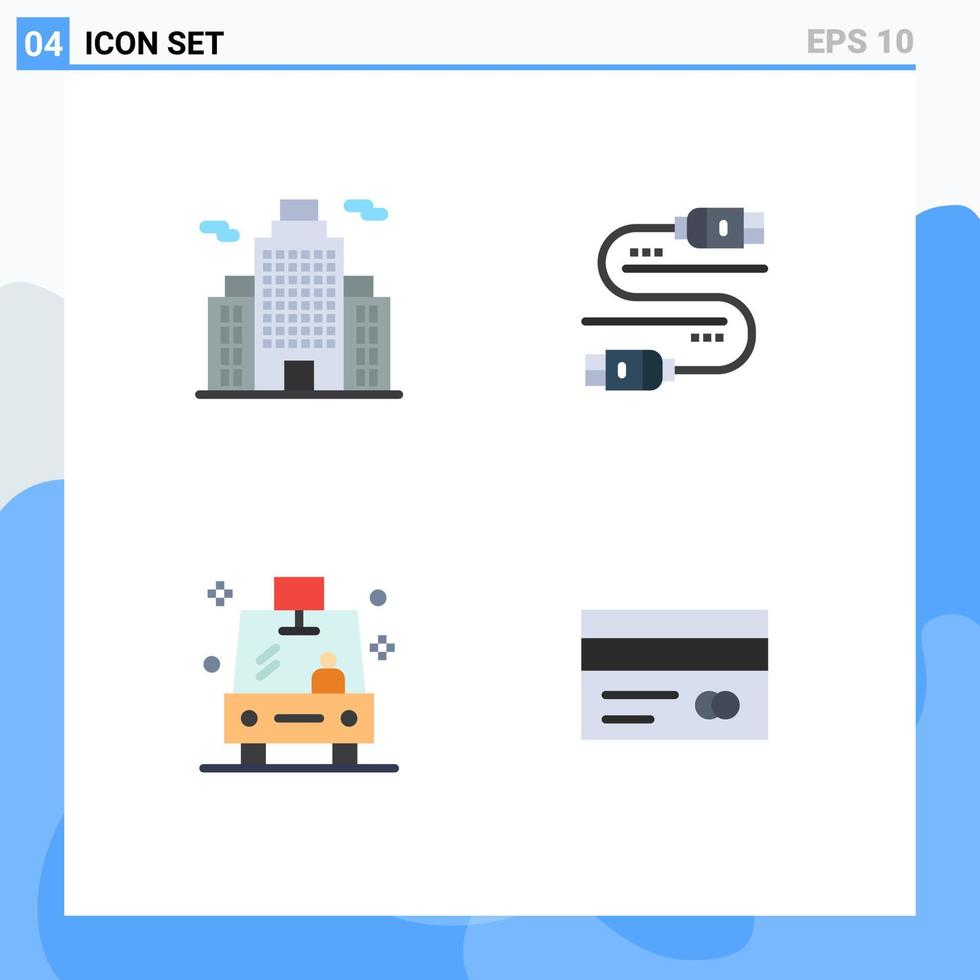 Group of 4 Modern Flat Icons Set for building vehicle cable share banking Editable Vector Design Elements