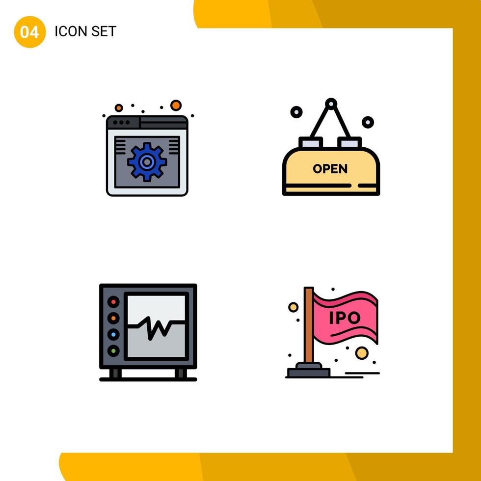 Set of 4 Modern UI Icons Symbols Signs for internet beat settings food heart Editable Vector Design Elements