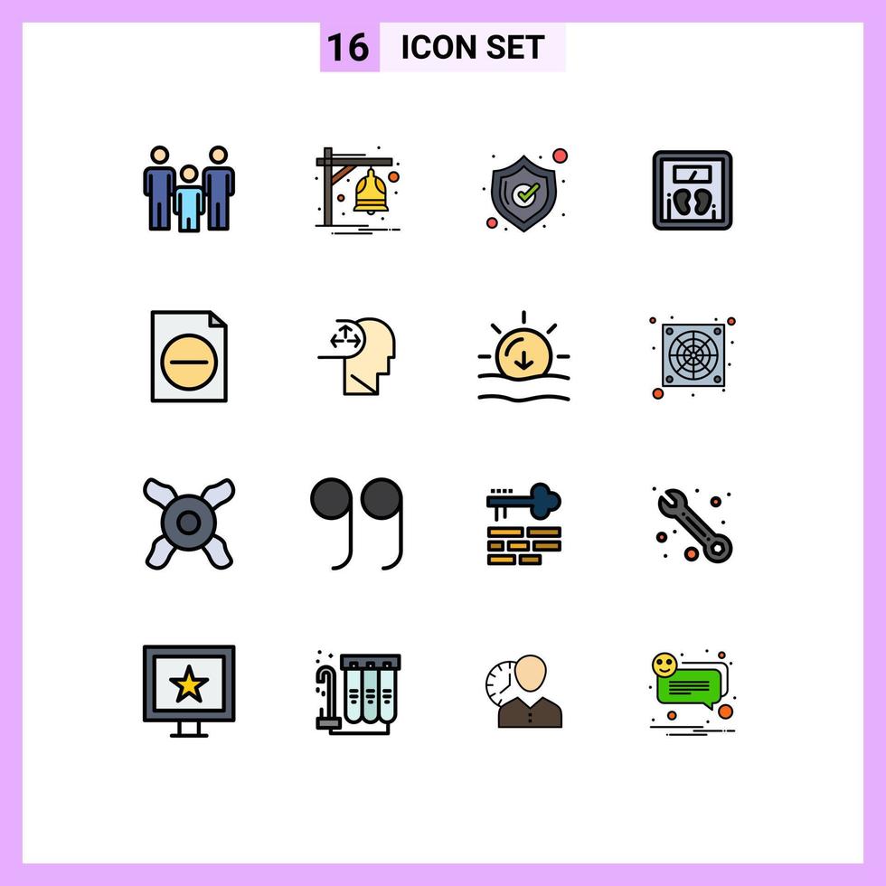 16 Universal Flat Color Filled Lines Set for Web and Mobile Applications file delete safety machine scale Editable Creative Vector Design Elements