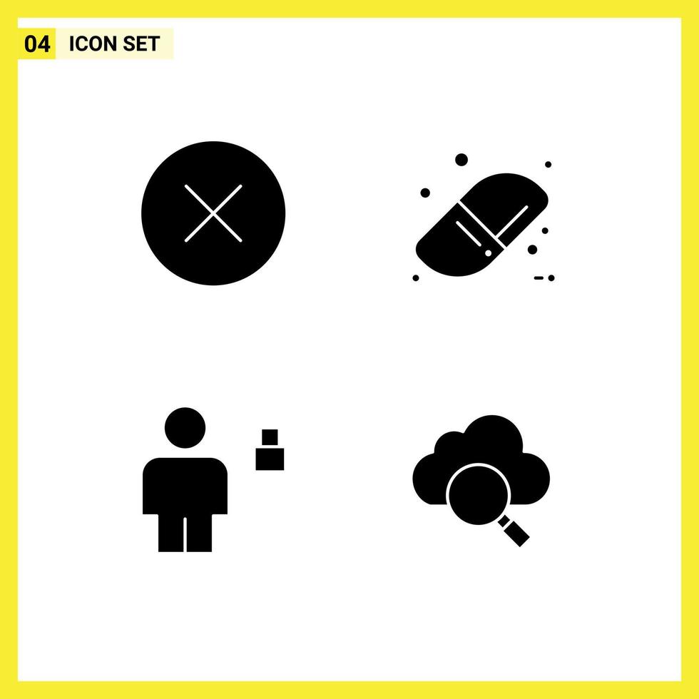 4 Universal Solid Glyph Signs Symbols of error human multimedia eraser padlock Editable Vector Design Elements