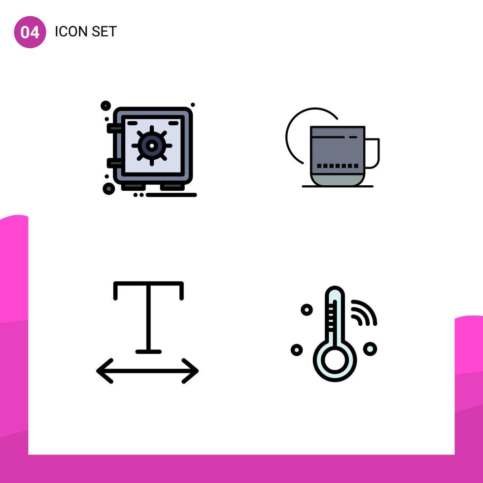 4 símbolos de signos de color plano de línea de relleno universal de elementos de diseño de vector editables iot de hotel de bóveda de seguimiento de casilleros