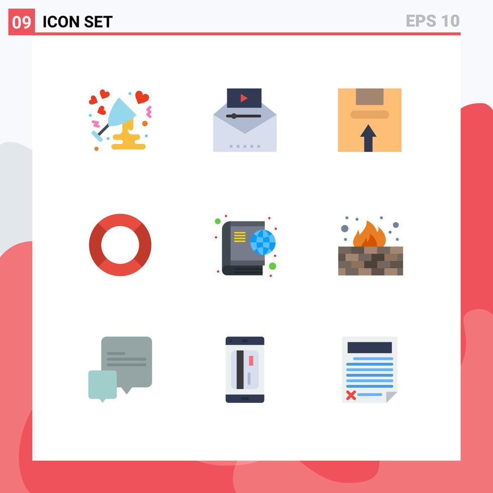 Editable Vector Line Pack of 9 Simple Flat Colors of help basic video marketing package handle Editable Vector Design Elements