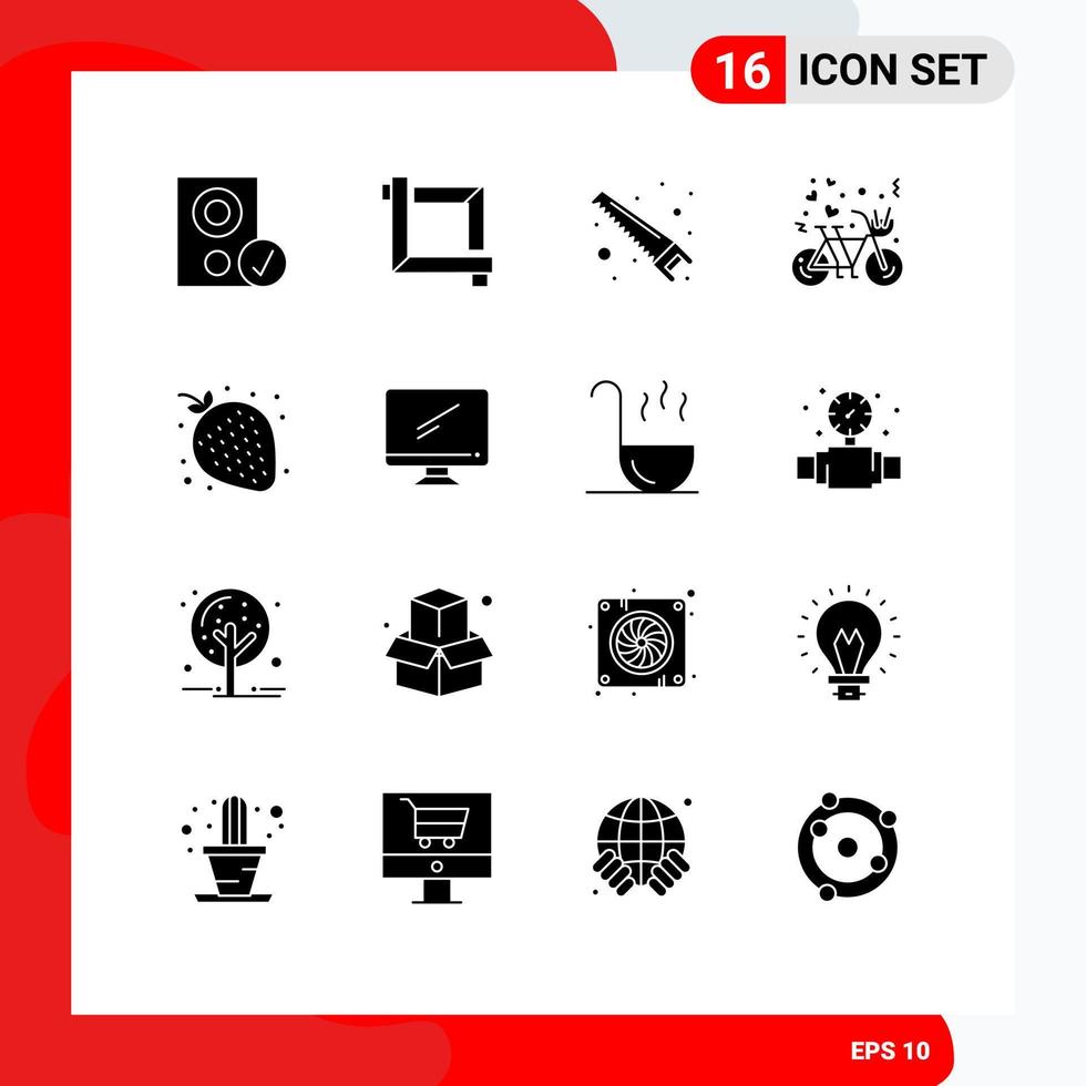 Set of 16 Modern UI Icons Symbols Signs for fruit heart hand cycling bicycle Editable Vector Design Elements