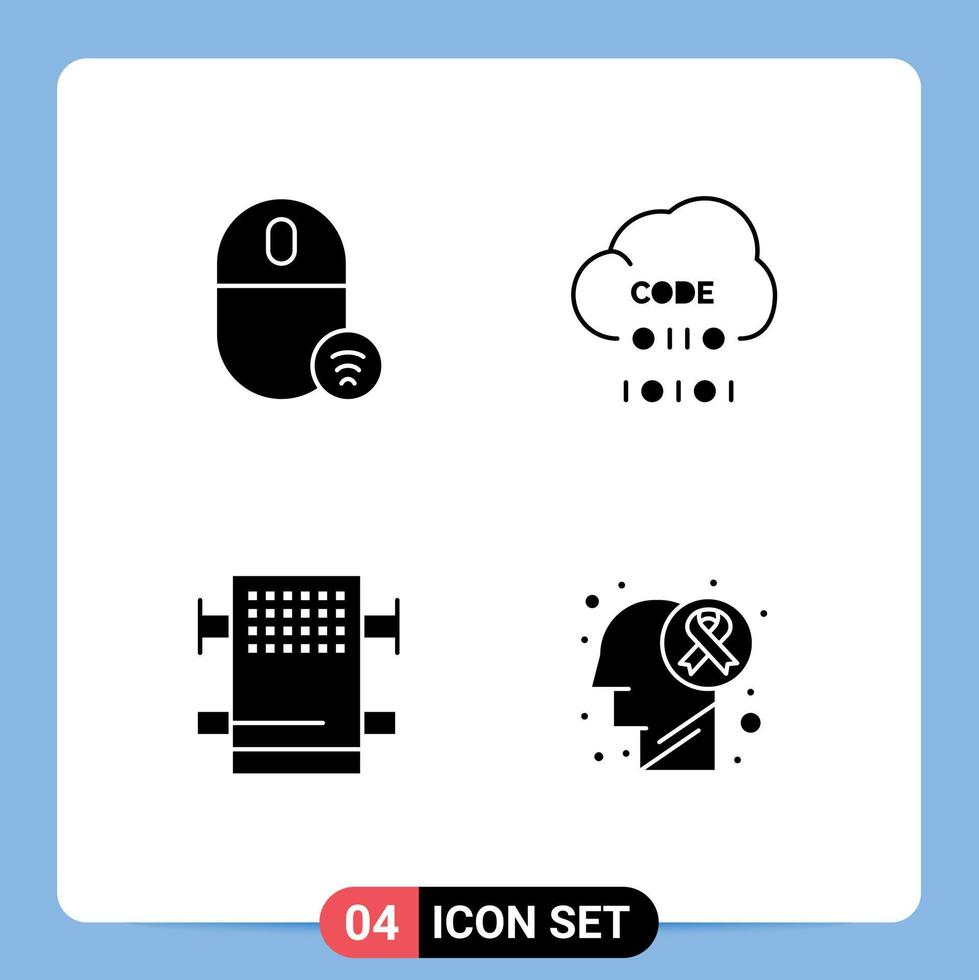 Modern Set of 4 Solid Glyphs and symbols such as computers programming hardware coding bath Editable Vector Design Elements