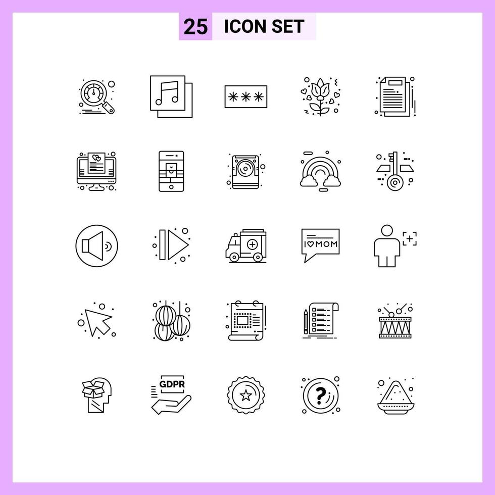 25 Universal Line Signs Symbols of work document passkey business love Editable Vector Design Elements