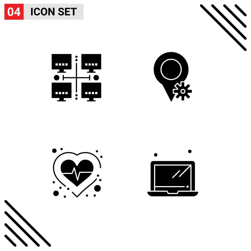 Set of 4 Modern UI Icons Symbols Signs for area pulse network settings computer Editable Vector Design Elements