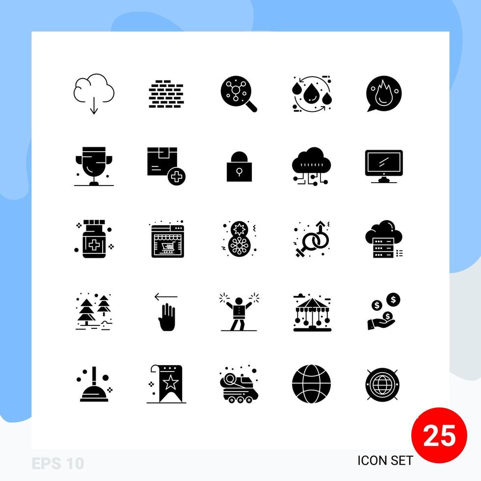Modern Set of 25 Solid Glyphs Pictograph of education chat molecule water ecology Editable Vector Design Elements