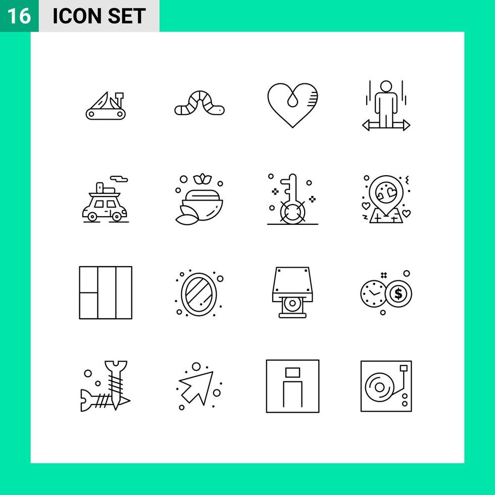 Pictogram Set of 16 Simple Outlines of left man pauropoda user favorite Editable Vector Design Elements