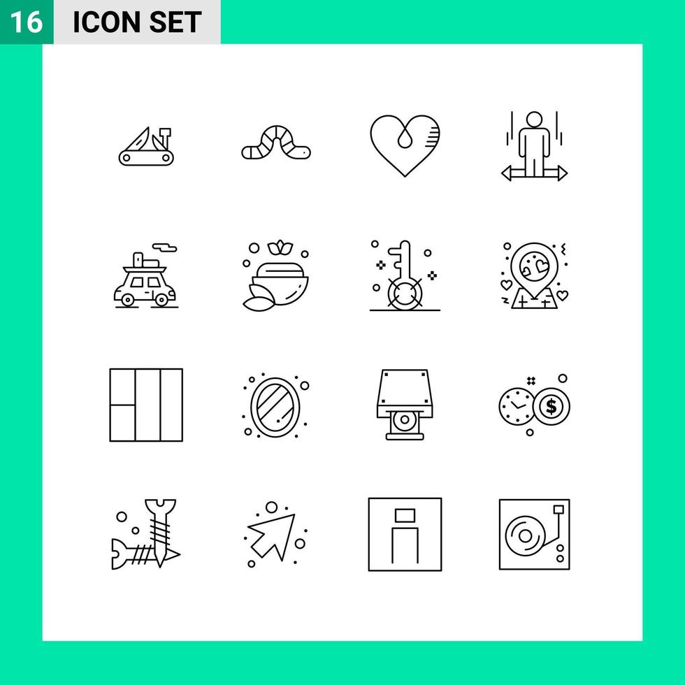 conjunto de pictogramas de 16 contornos simples de los elementos de diseño de vectores editables favoritos del usuario pauropoda izquierdo