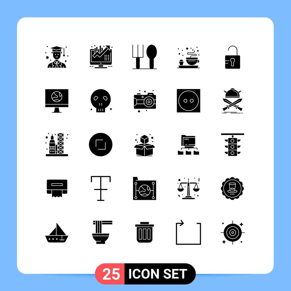 paquete de iconos de vector de stock de 25 signos y símbolos de línea para elementos de diseño de vector editables de té de estudio de horquilla de escuela de computación