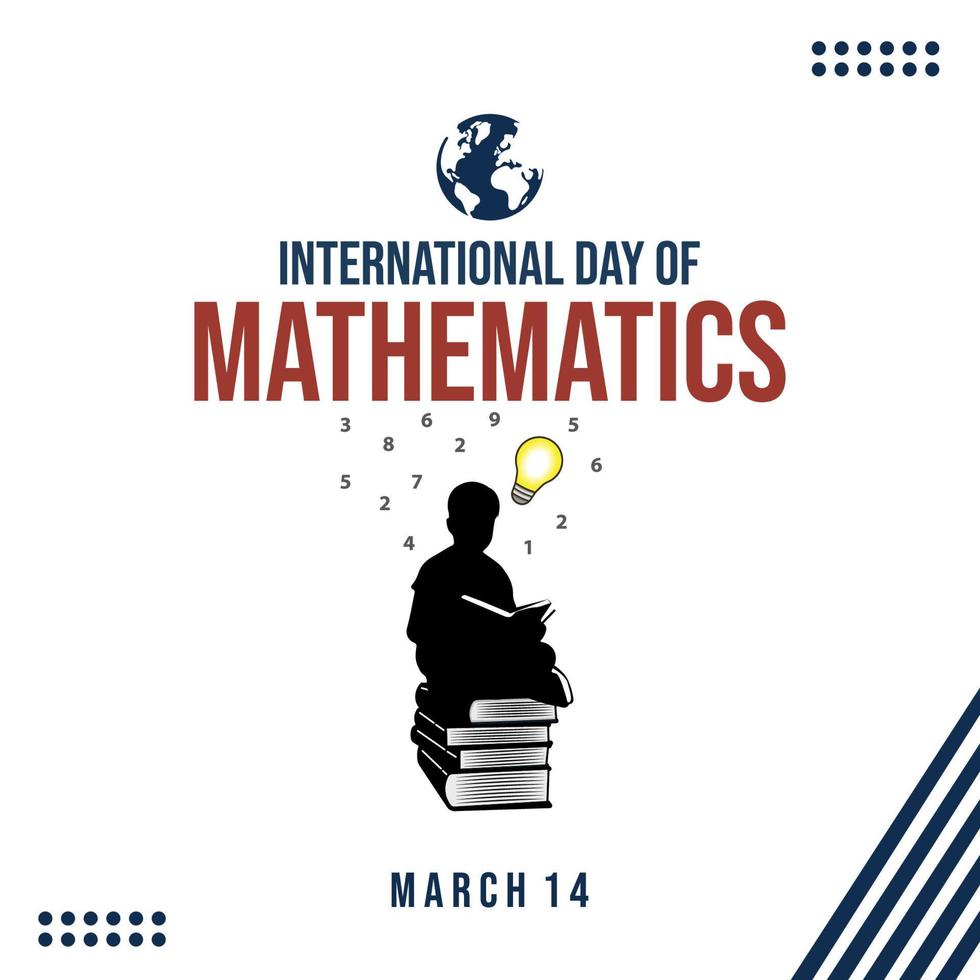 International Day of Mathematics. March 14. Children and book vector