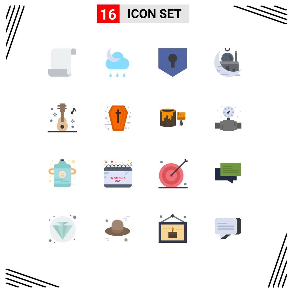 16 Universal Flat Colors Set for Web and Mobile Applications guitar muslim protect mosque islam Editable Pack of Creative Vector Design Elements